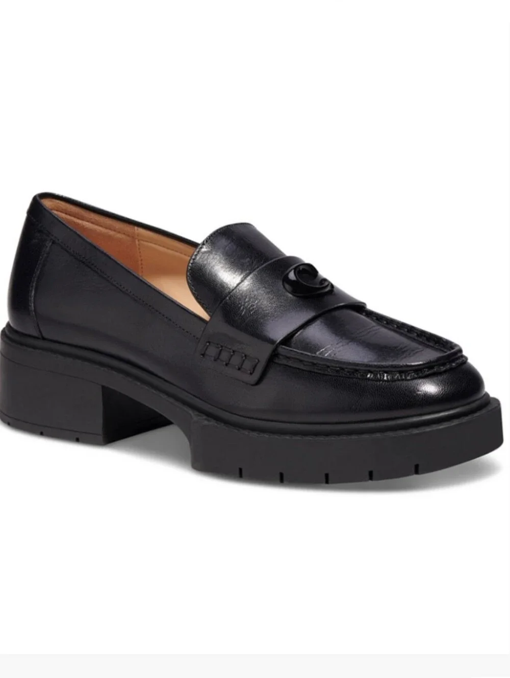 Coach Womens Leah Platform Leather Lug Sole Platform Loafers Size 8.5